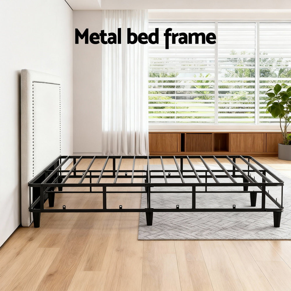 Mason Platform Bed Frame & Headboard Set – Grey & Beige – Queen