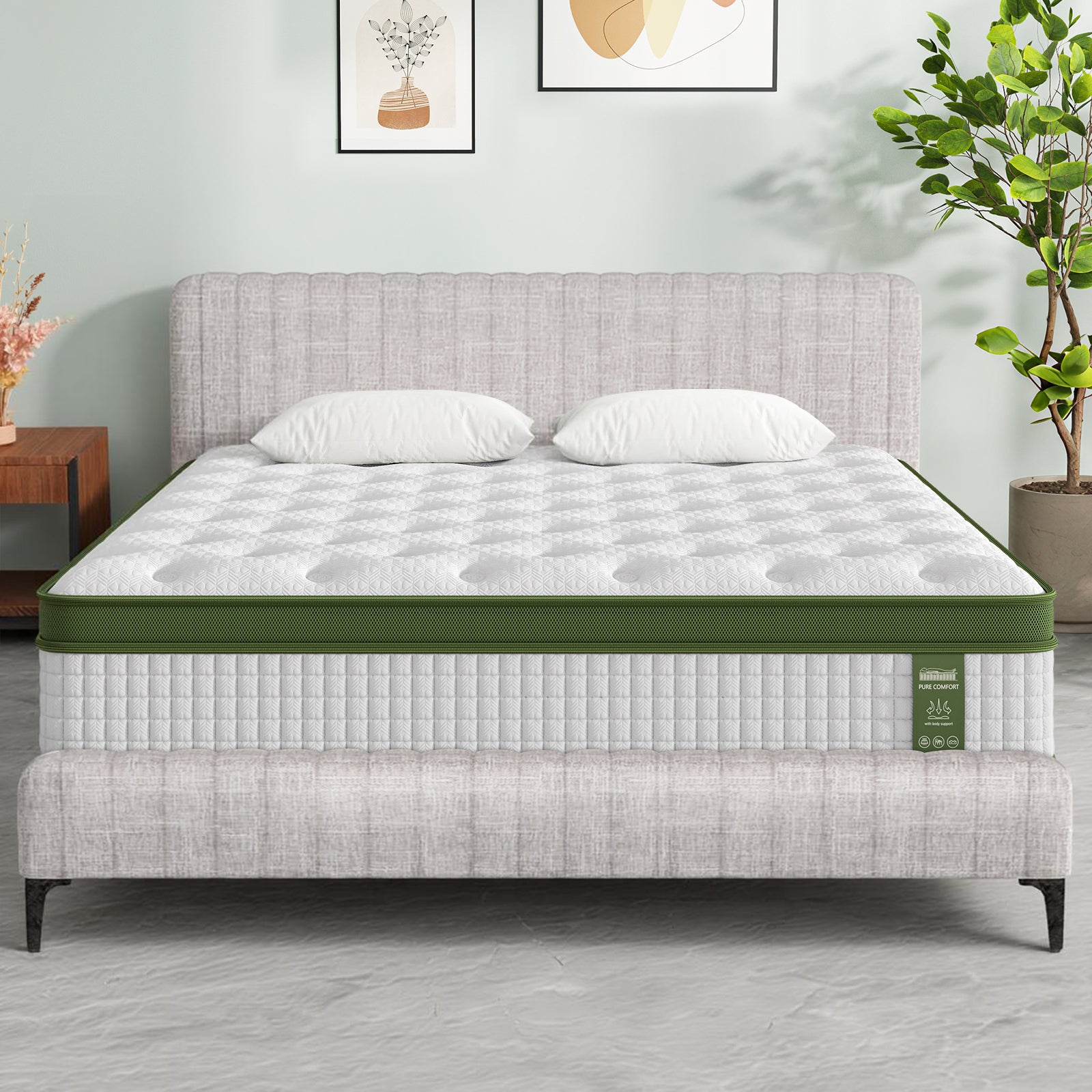 BedStory Bed Frame with Mattress Set Platform Base Pocket Coil Linen Upholstered – King