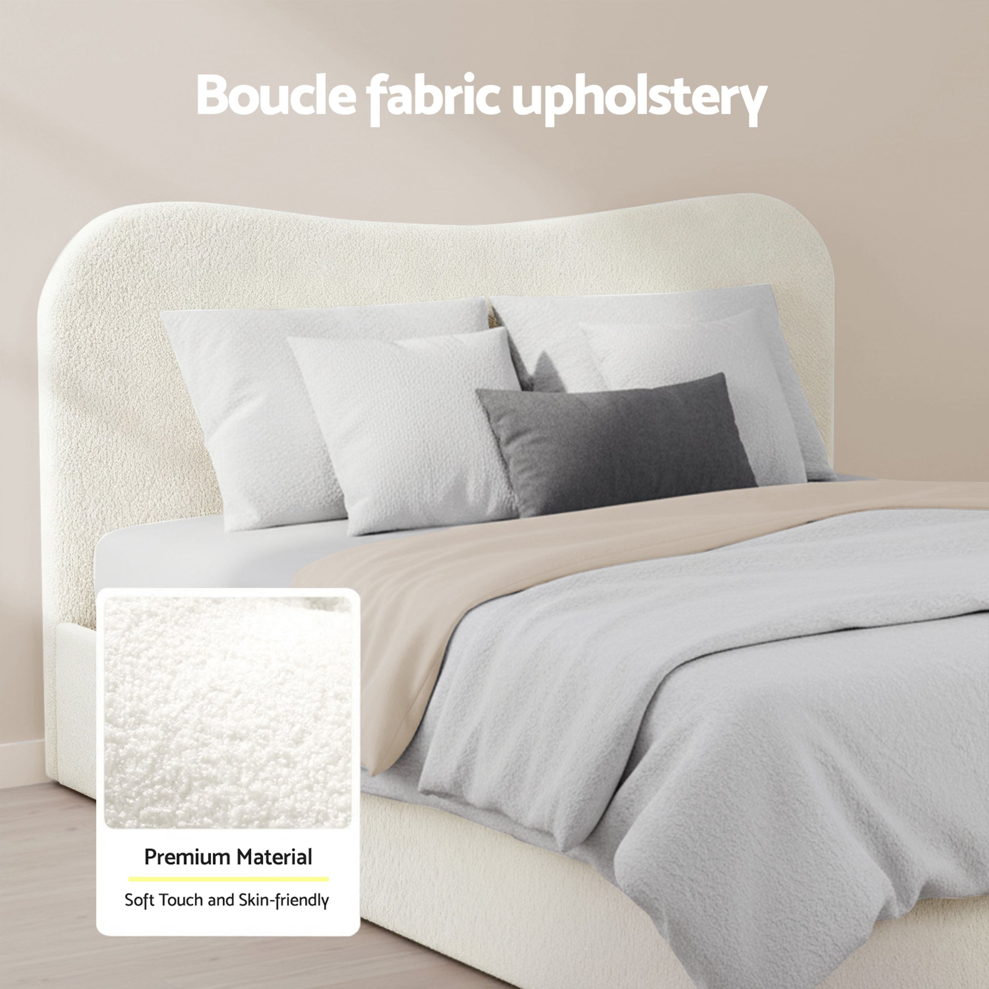 Dara Bed Frame & Bedside Table Set – Beige & Black – Double