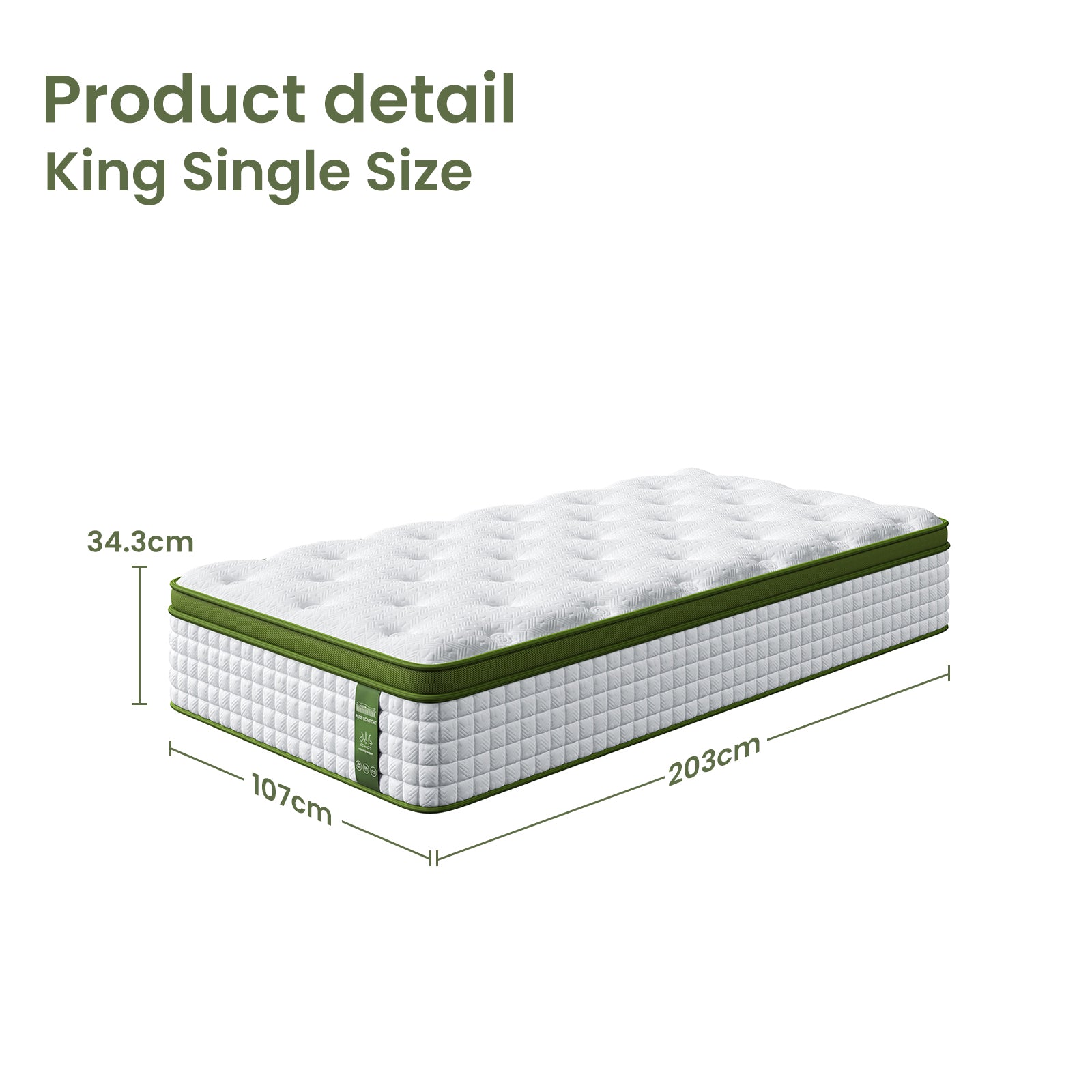 Neo Bed Set with BedStory Hybrid Mattress – White – King Single