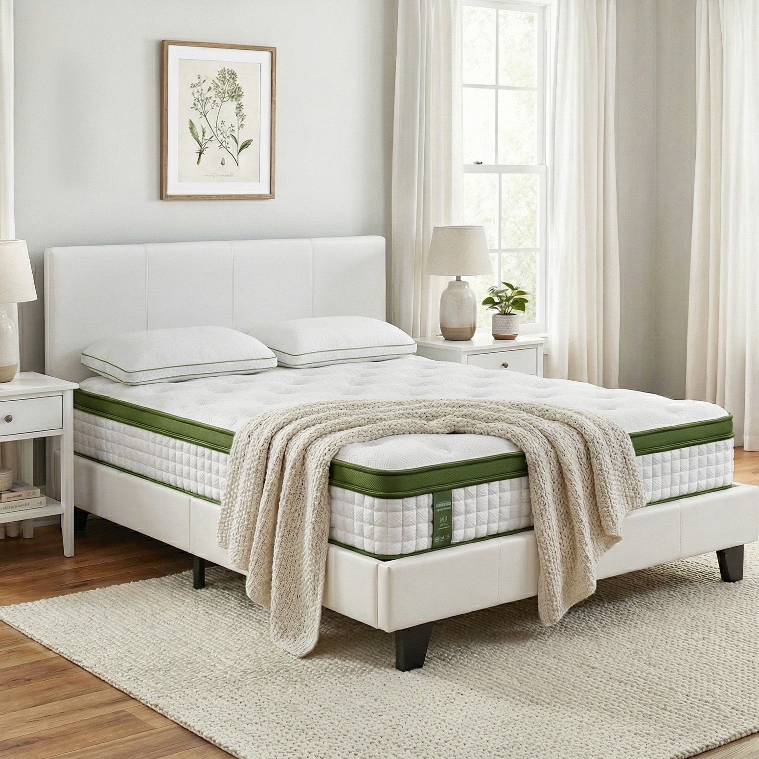 Cove Bed Frame Platform White PVC Leather Hybrid Mattress Modern – Double