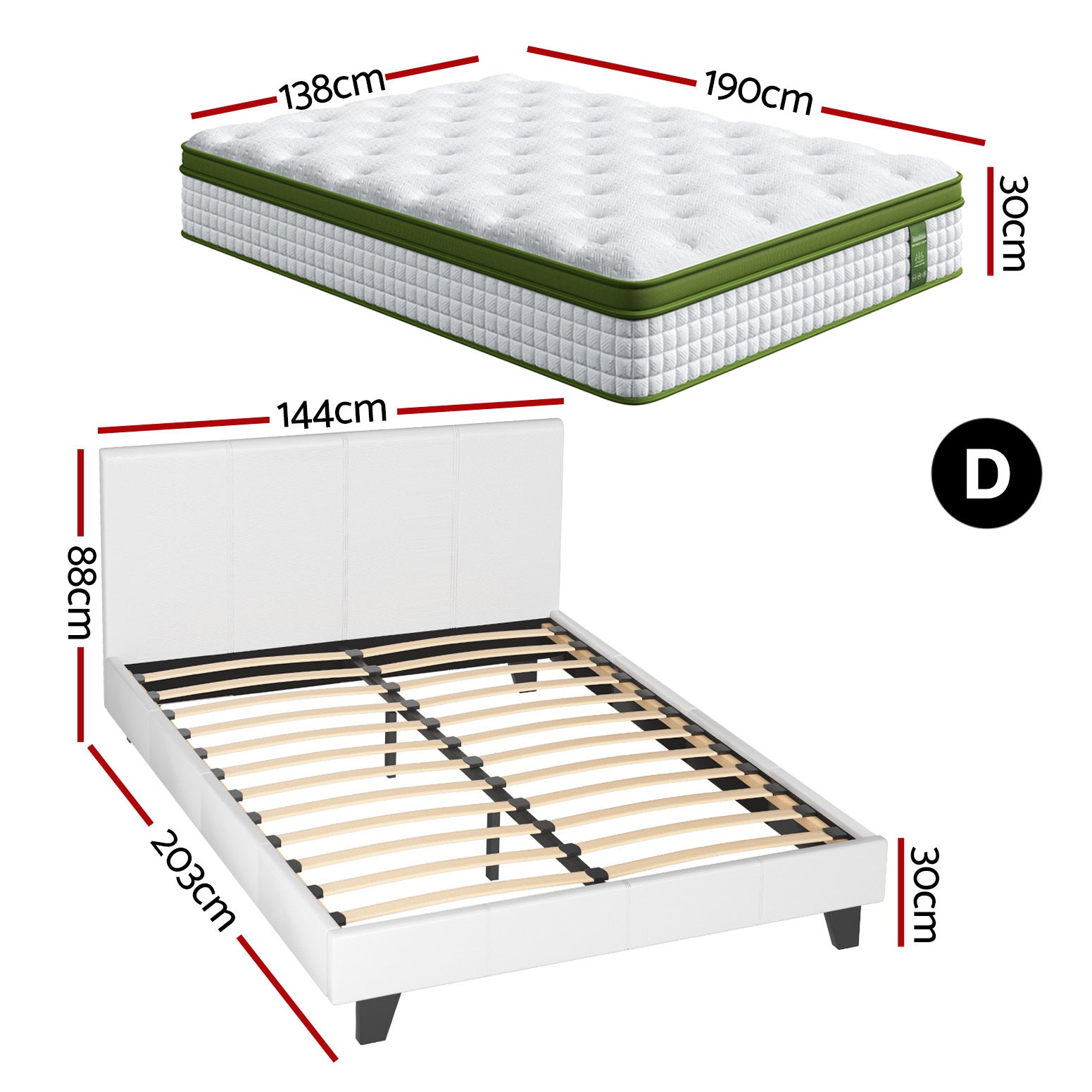 Neo Bed Frame with Hybrid Mattress – White – Double
