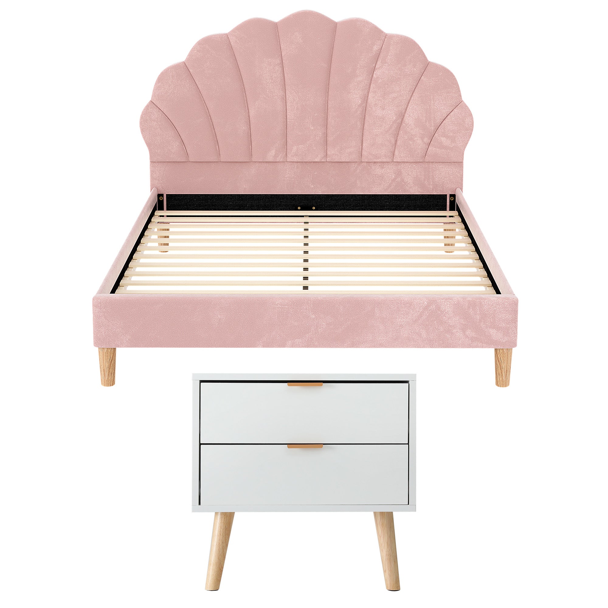 Rosana Bed Frame Set with Scallop Headboard – Pink – Double