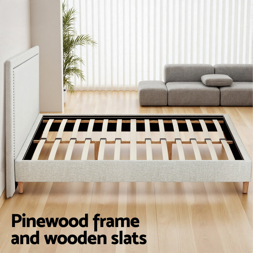 Zora Platform Bed Frame with Headboard – Beige – Queen