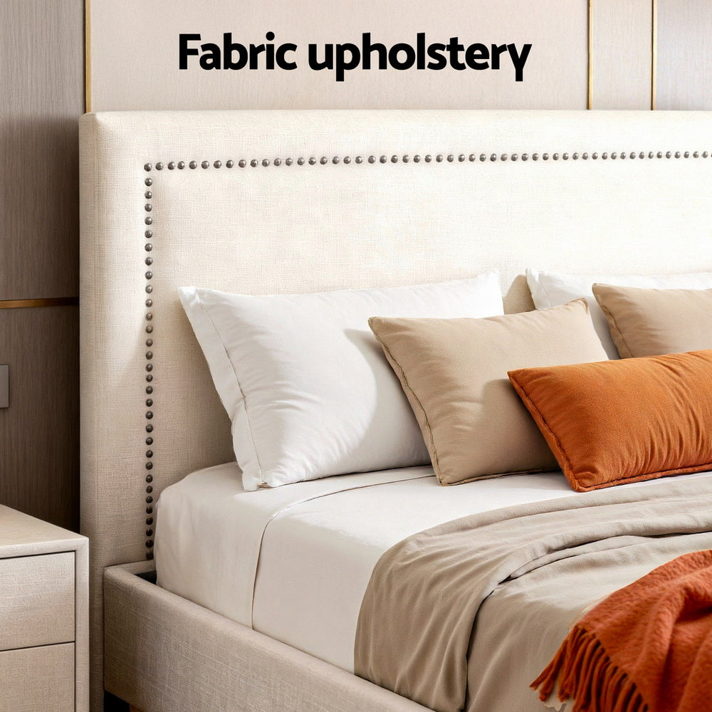 Zora Platform Bed Frame with Headboard – Beige – Queen