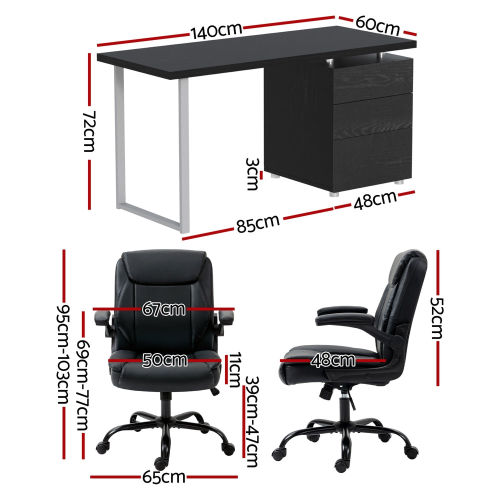 Nara Executive Desk & Chair Set – Black – Complete Office Suite