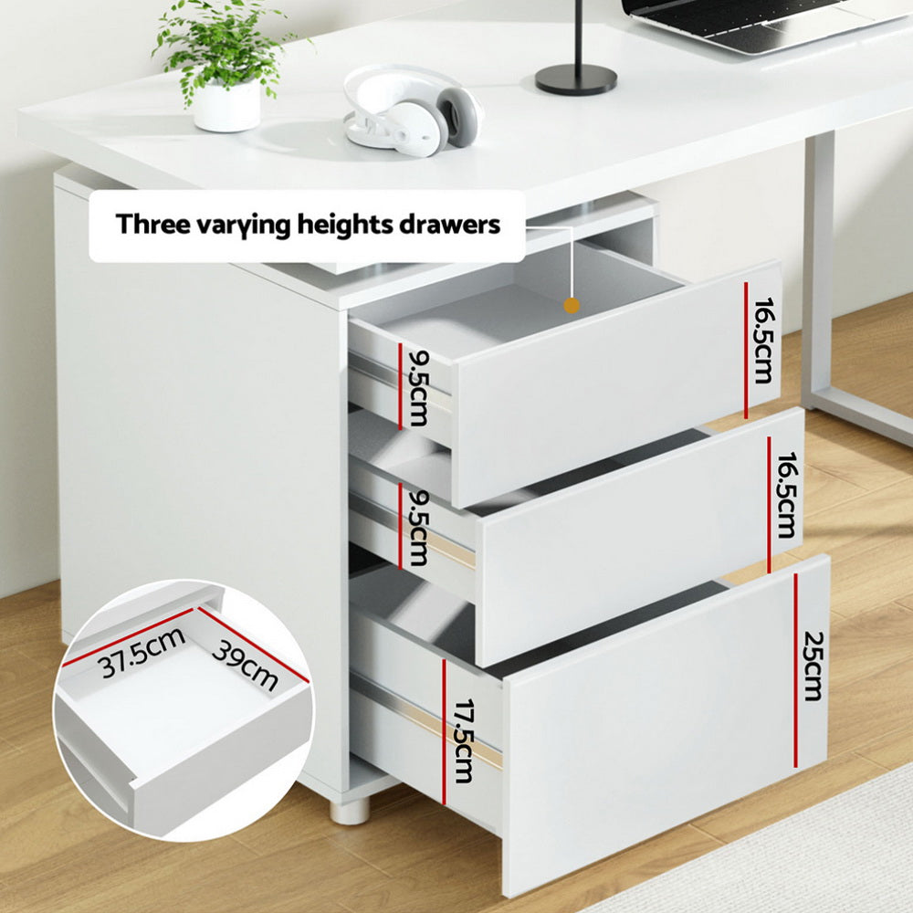 Alderon Computer Desk with Drawers – White – 140 cm