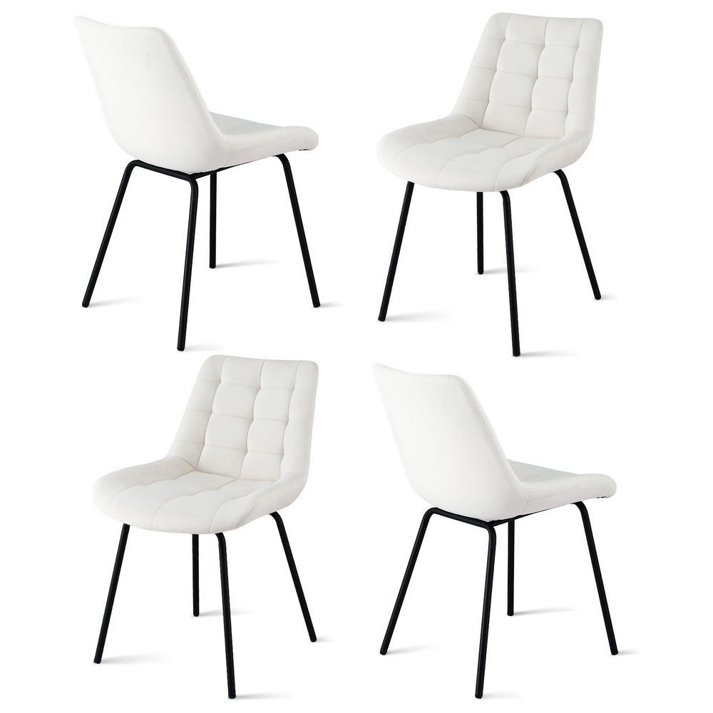 Arlo 4x Dining Chairs Velvet Tufted Kitchen Lounge Cafe Accent Chair Beige