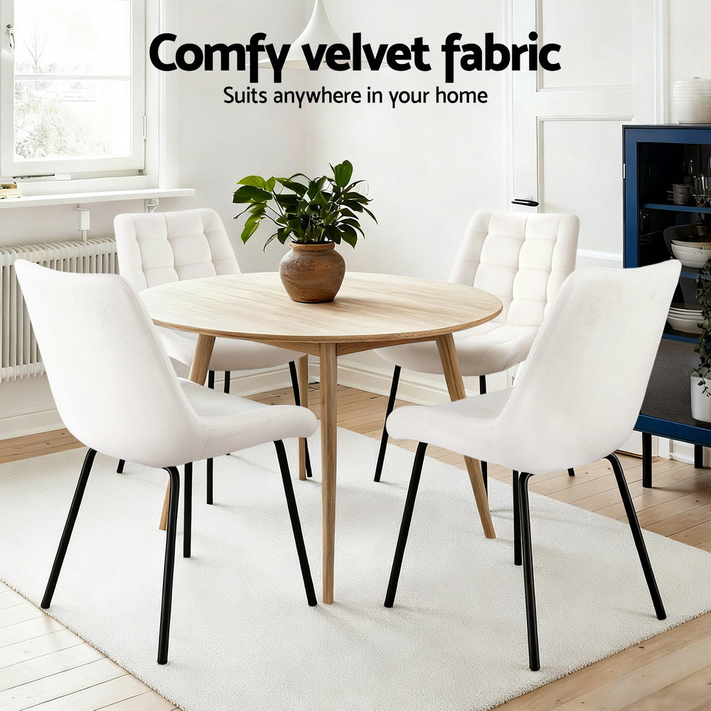 Arlo Tufted Velvet Dining Chairs – Beige – Set of 4