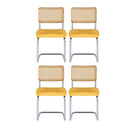 4 x Cantilever Dining Chairs – Velvet Rattan, Yellow