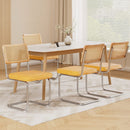 4 x Cantilever Dining Chairs – Velvet Rattan, Yellow
