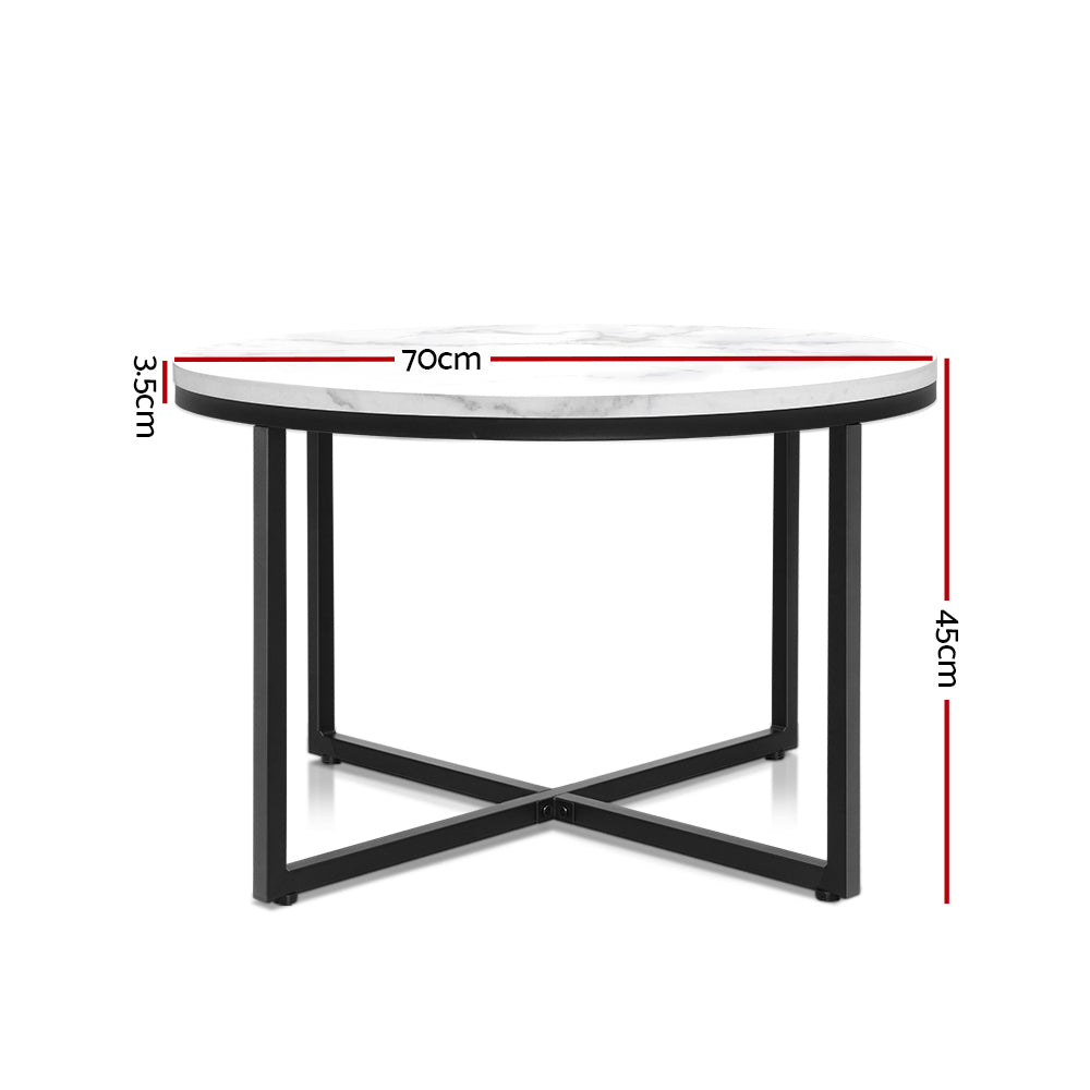 Carrera Round Marble Coffee Table – White – 70 cm