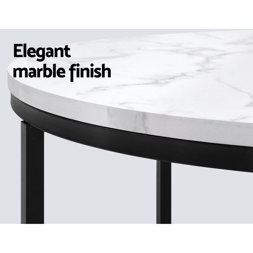Carrera Round Marble Coffee Table – White – 70 cm