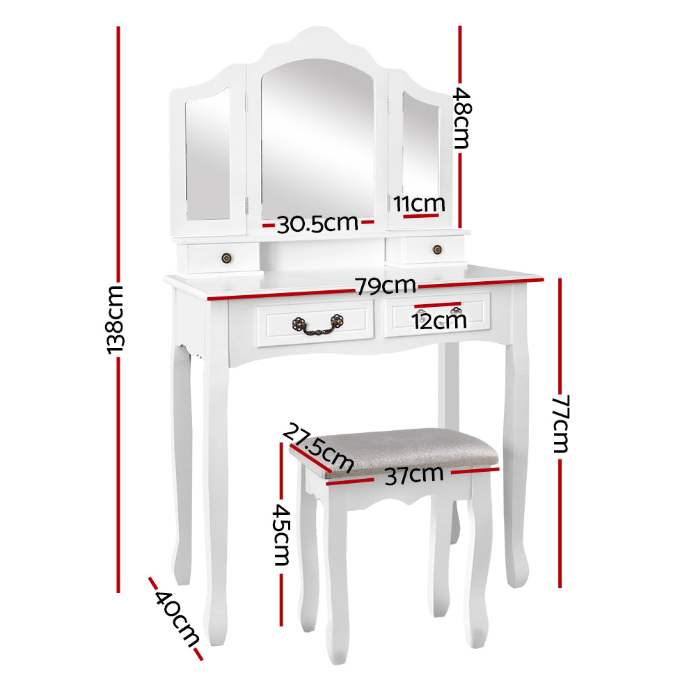 Provence Dressing Table & Stool Set – White – 138 cm