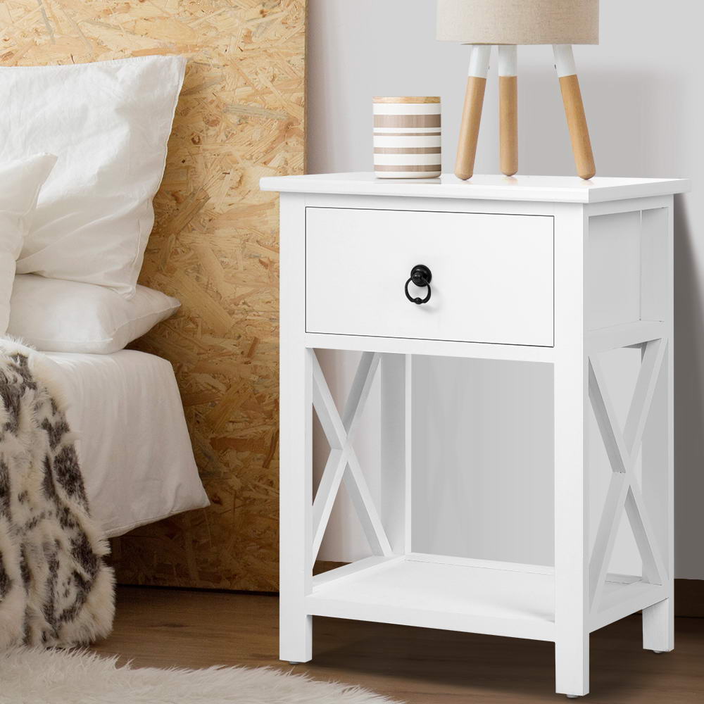 Linden 2 X Bedside Table 1 Drawer with Shelf - EMMA White