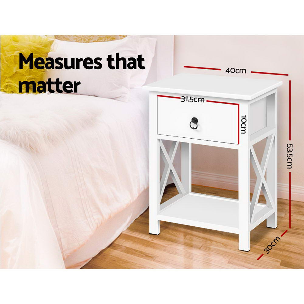 Emma Bedside Tables – White – 1 Drawer with Shelf – Set of 2