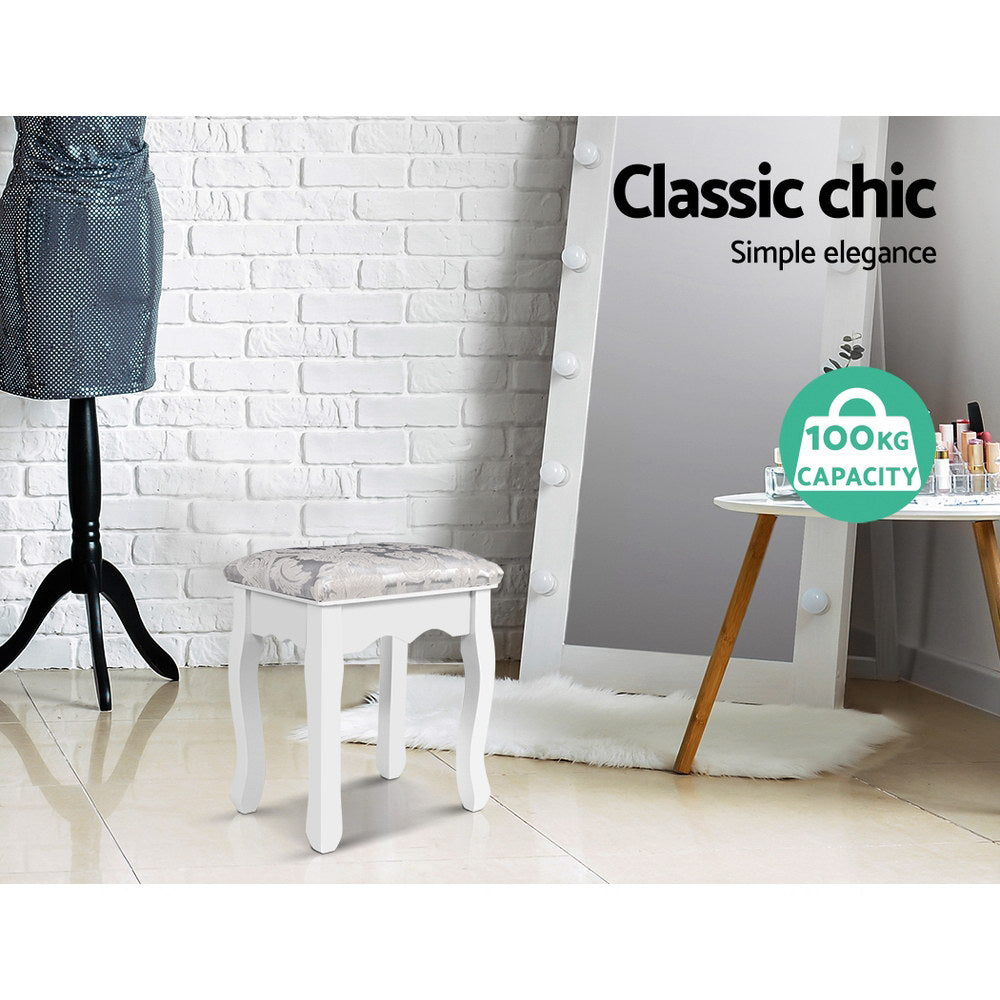 Vivian Velvet Dressing Stool – White – Standard