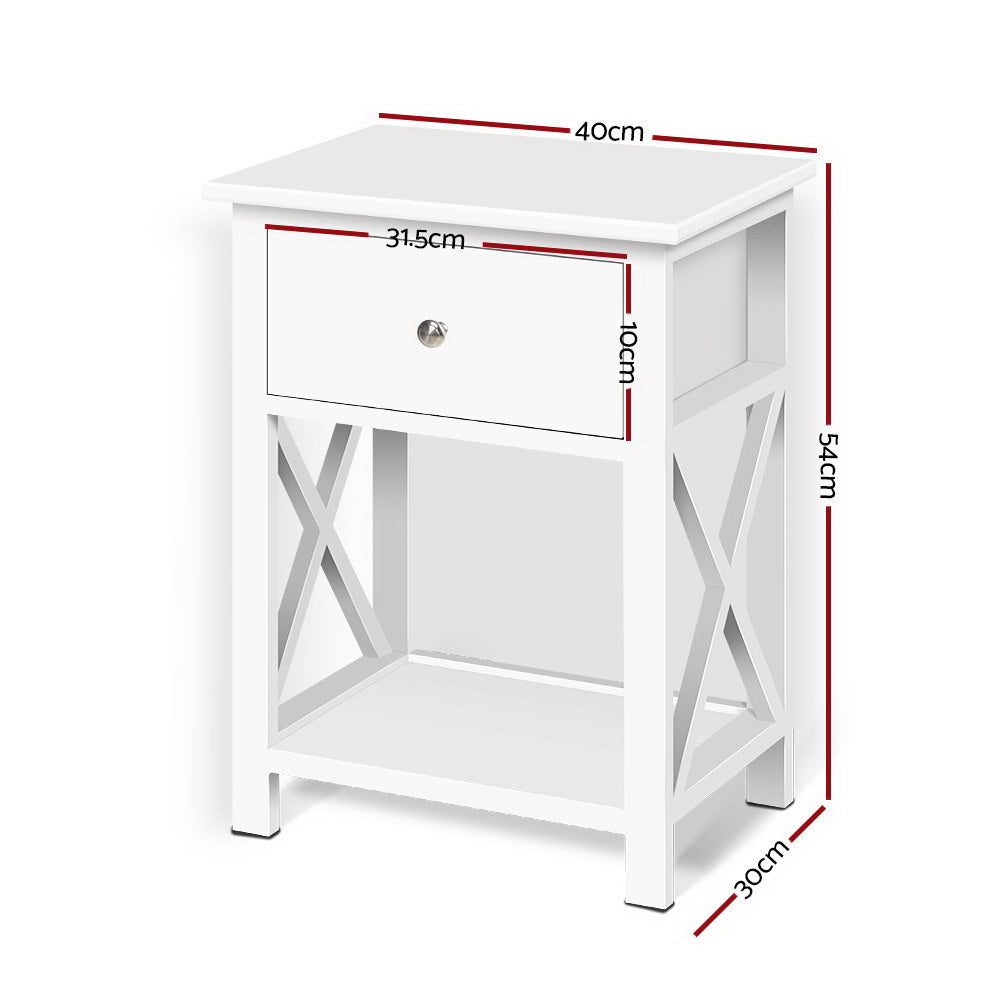 Emma Bedside Table with Drawer – White – 54cm