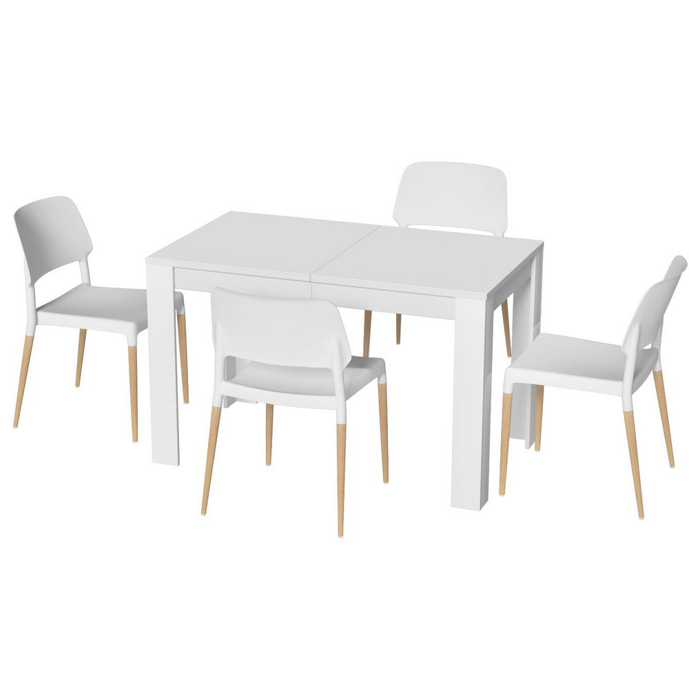 Nova 1 Dining Table and 4 Chairs Set White Wood