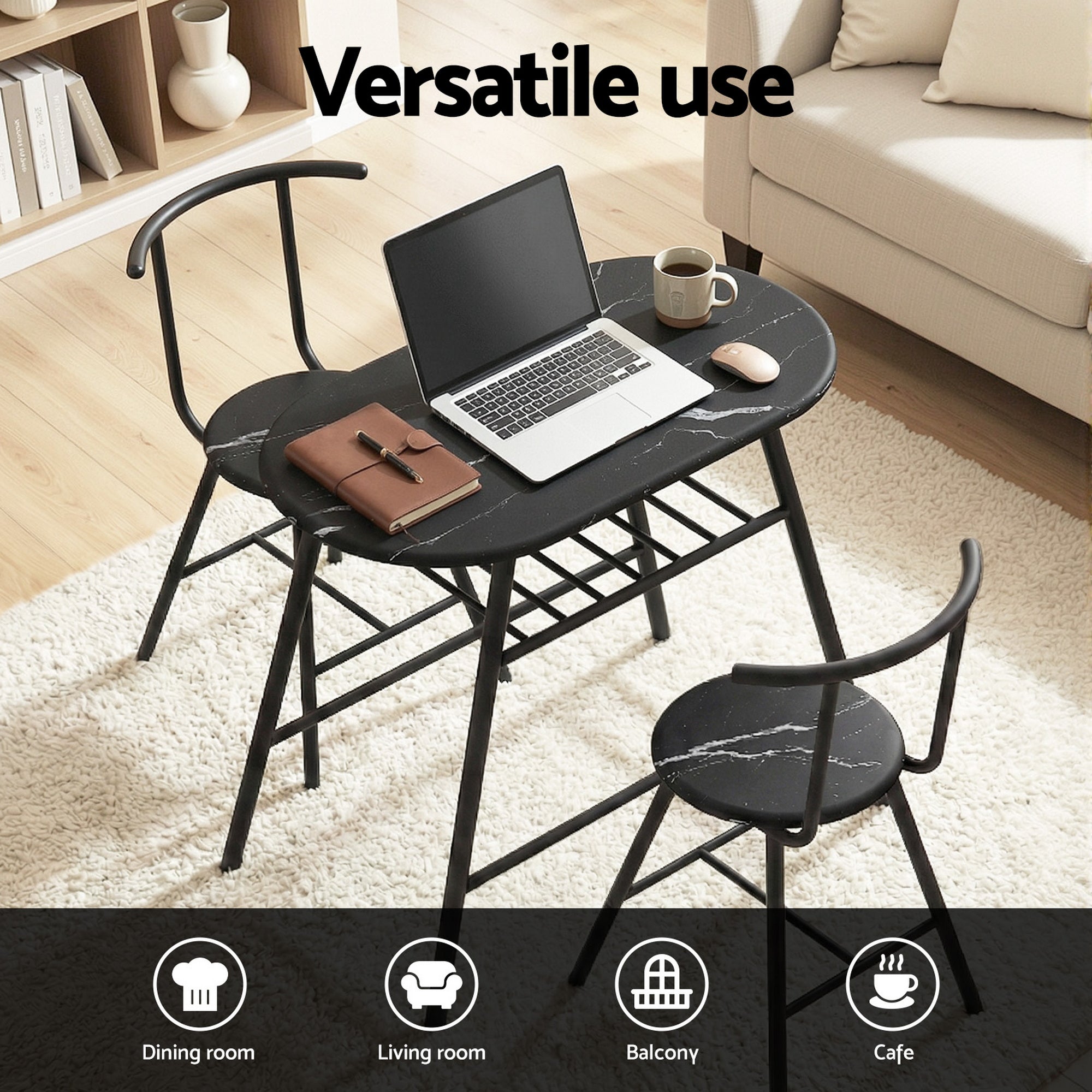 Capri Bistro Set with Wine Storage – Black – Set of 3