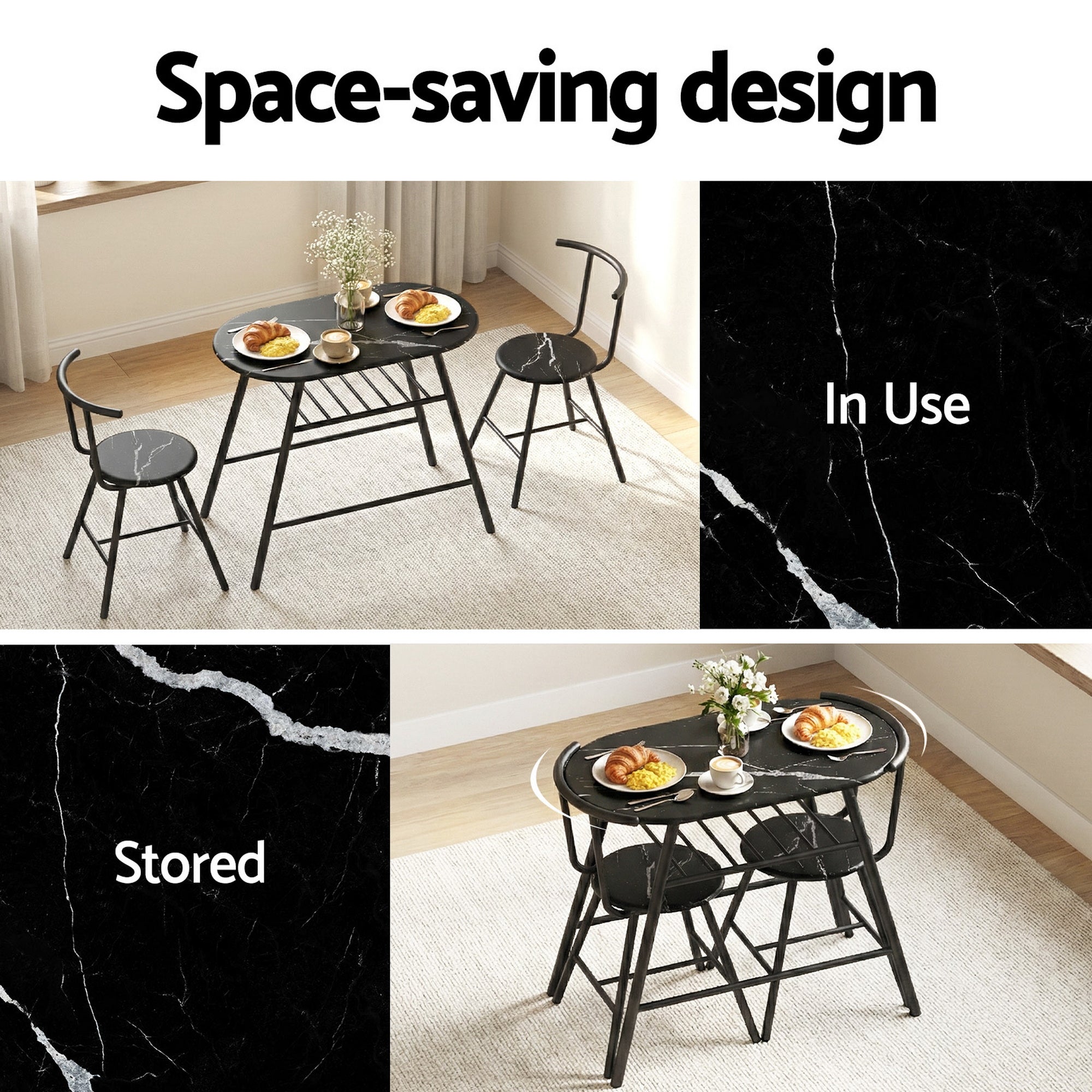 Capri Bistro Set with Wine Storage – Black – Set of 3