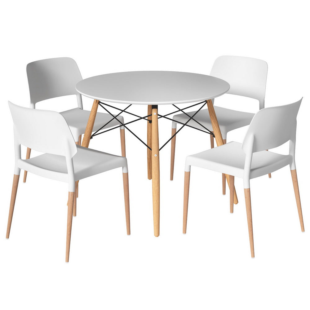 Haven 1 Dining Table and 4 Chairs Set Round White