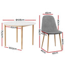 5-Piece Dining Set – White Table with Grey Chairs