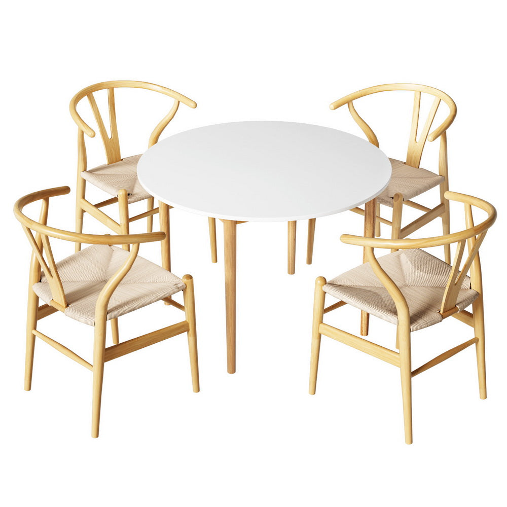 Rowan 1 Dining Table and 4 Chairs Set Wishbone Wood