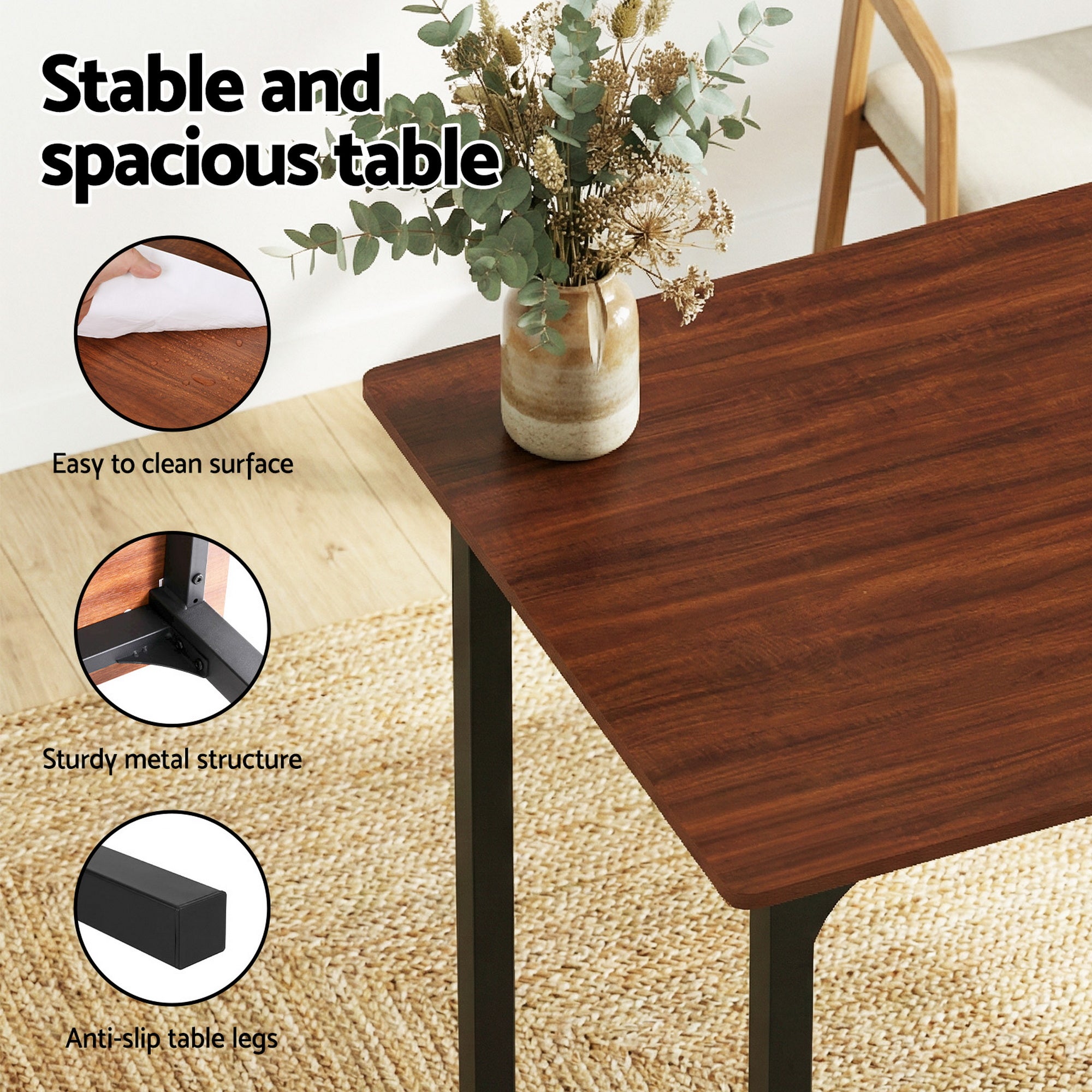Ashford Dining Set with Storage Bench – Brown / Wood – Set of 4