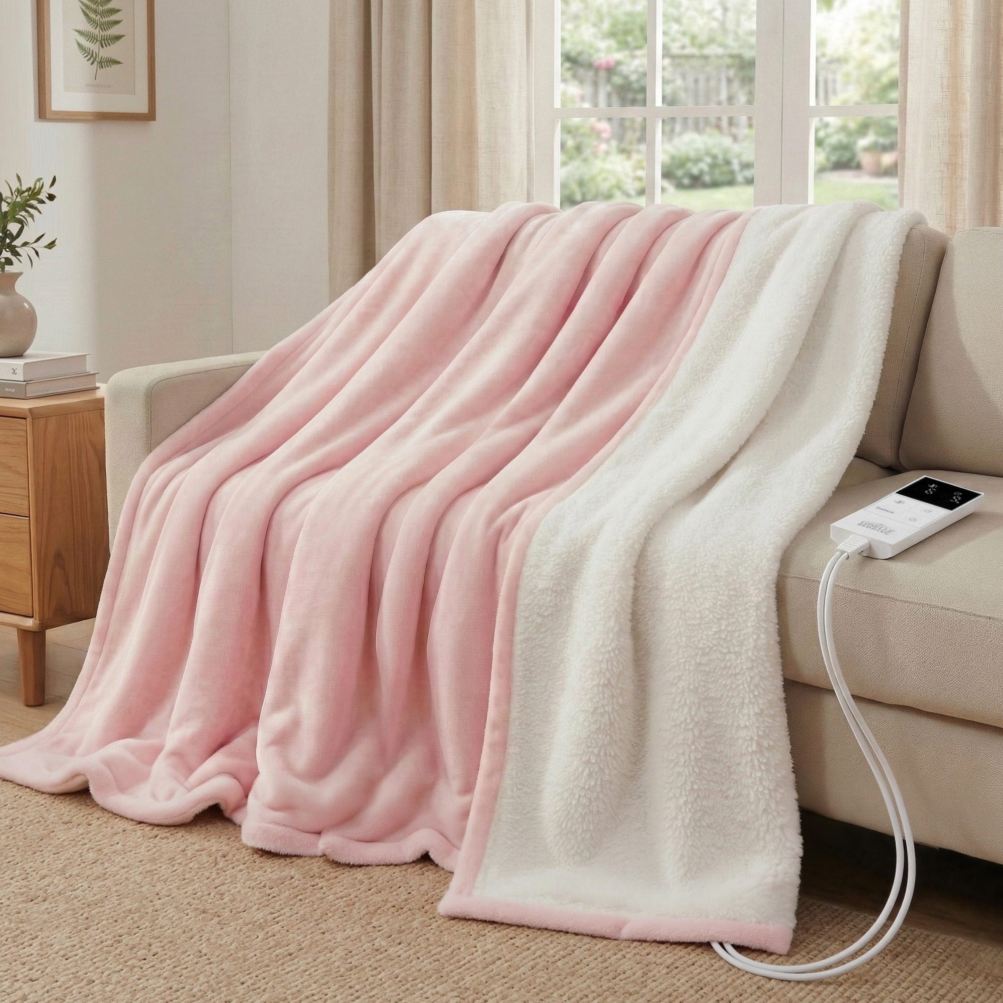 Giselle Electric Throw Rug Fleece Flannel Heated Blanket Pink – Double