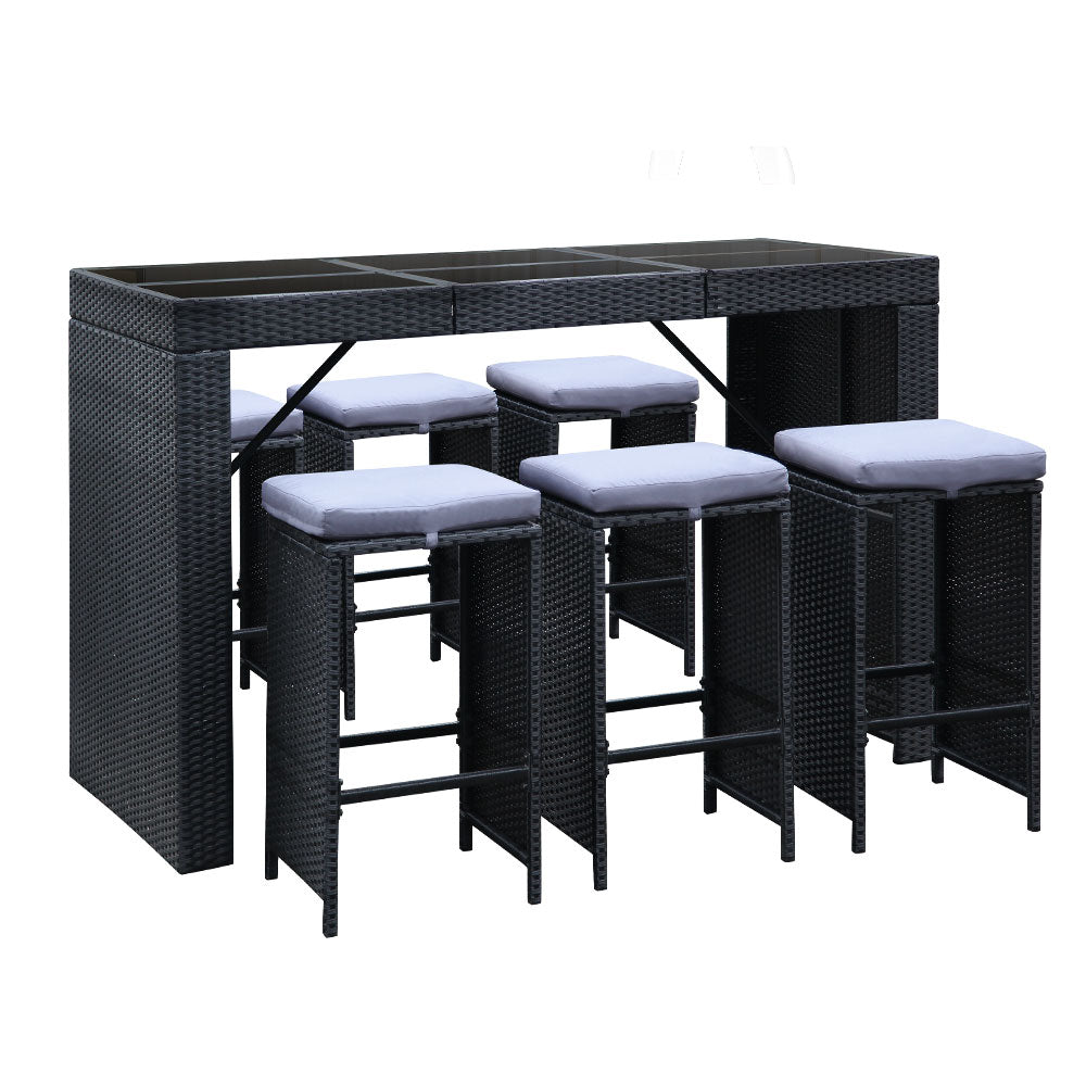 Nova 7 - Piece Outdoor Bar Set Dining Table Stools Wicker Patio Setting