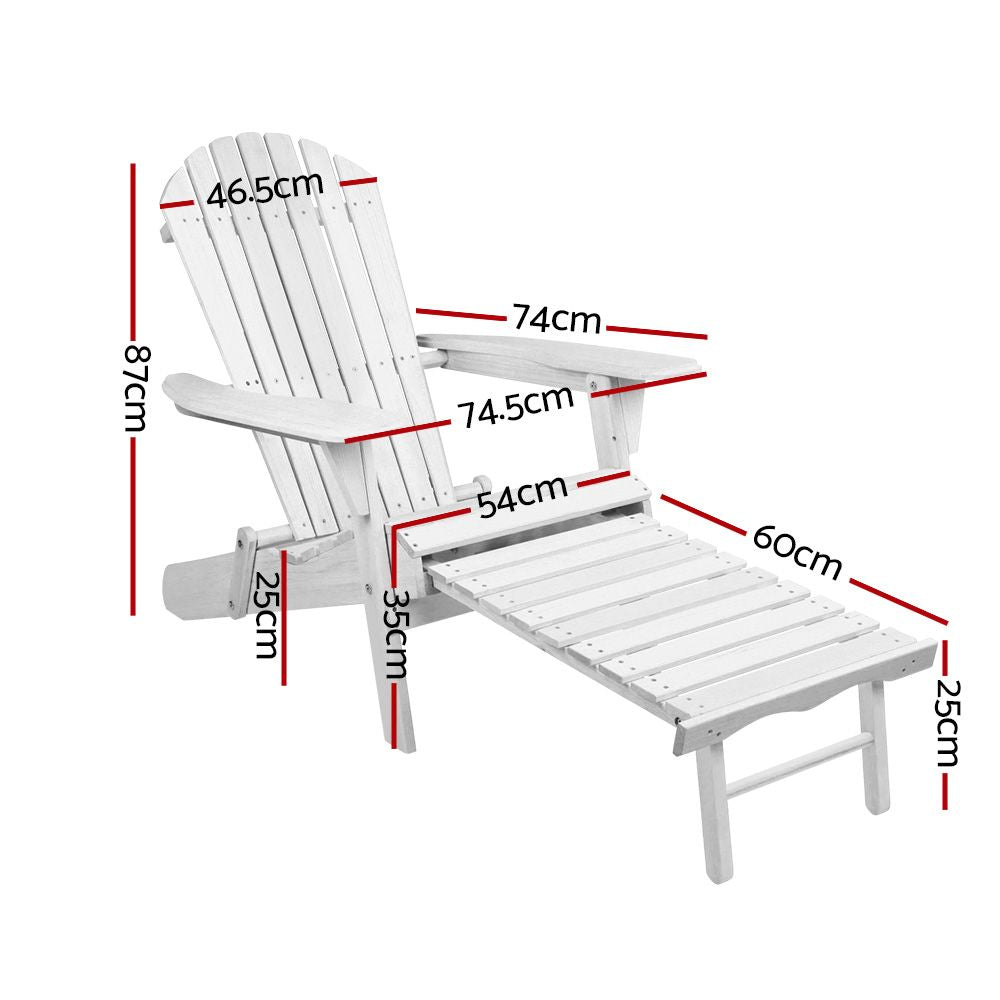 Linden Adirondack Chairs with Ottoman – White – Set of 2