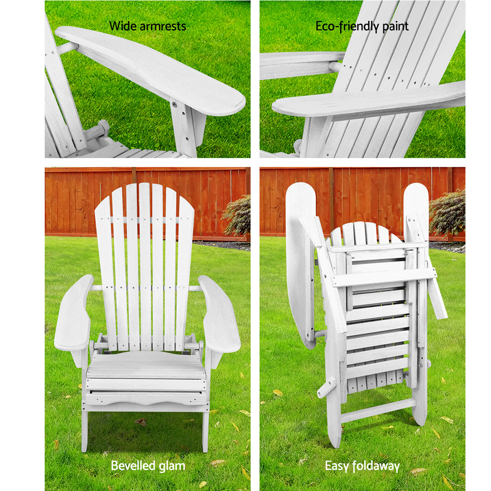 Linden Adirondack Chairs with Ottoman – White – Set of 2