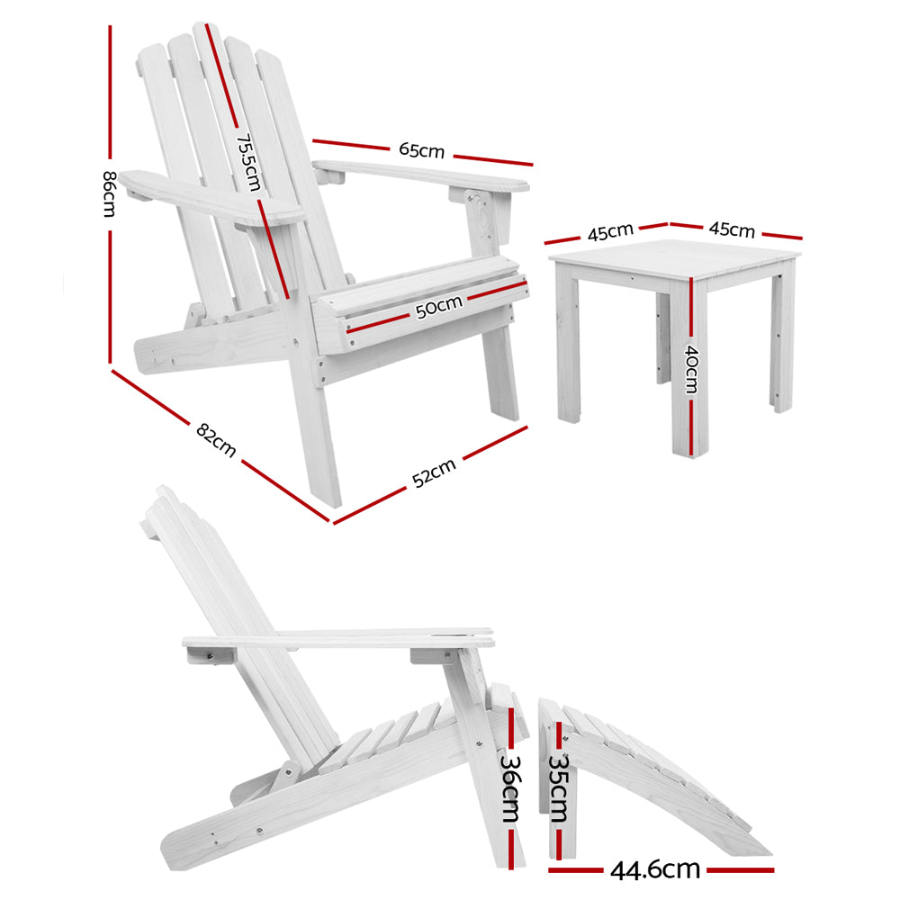 Rowan Adirondack Chair Set with Table and Footstools – White – Set of 5