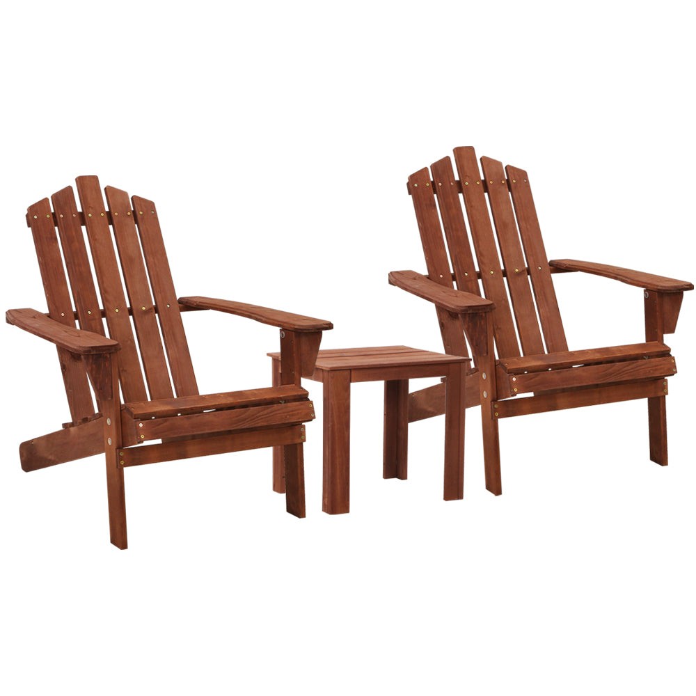 Arlo 3PC Adirondack Outdoor Table and Chairs Wooden Beach Chair Brown