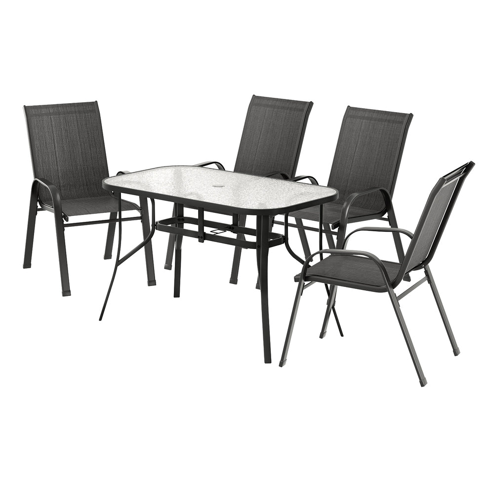 Nova 5PC Outdoor Dining Set Table and Chairs Patio Furniture Bistro Set Garden Black