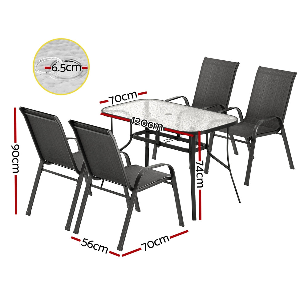 Theron Outdoor Dining Set – Black – 5 Piece