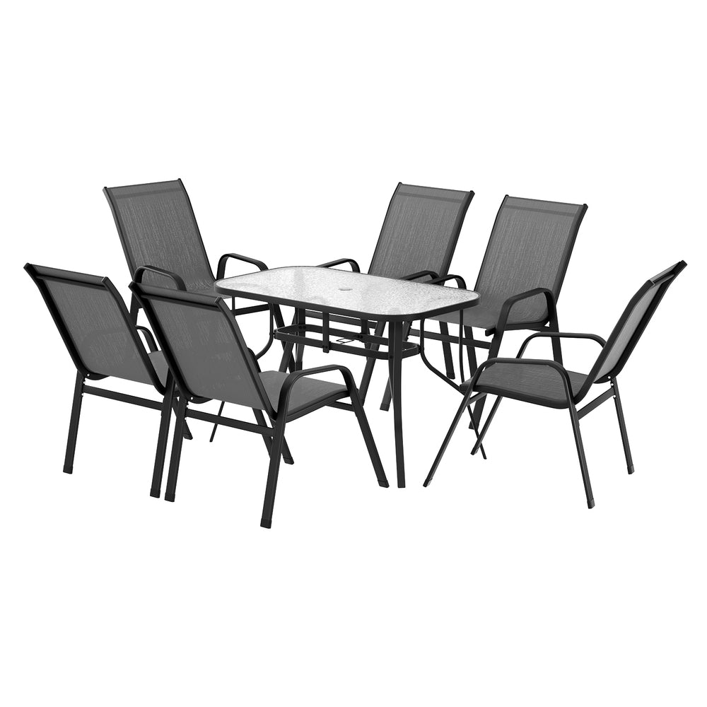 Linden 7PC Outdoor Dining Set Table and Chairs Patio Furniture Garden Bistro Set Grey