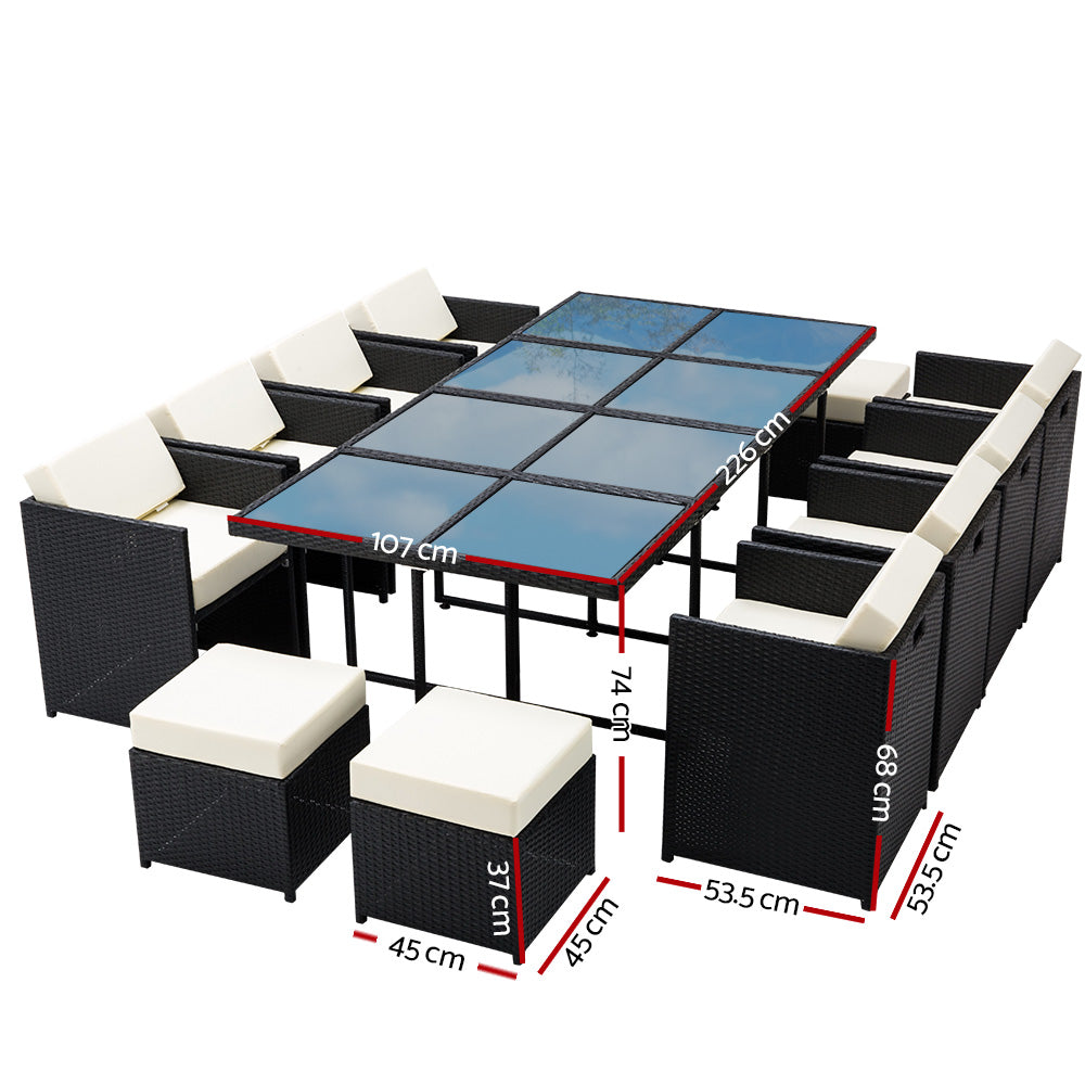 Hayman Wicker Outdoor Dining Set – Black – 13 Piece