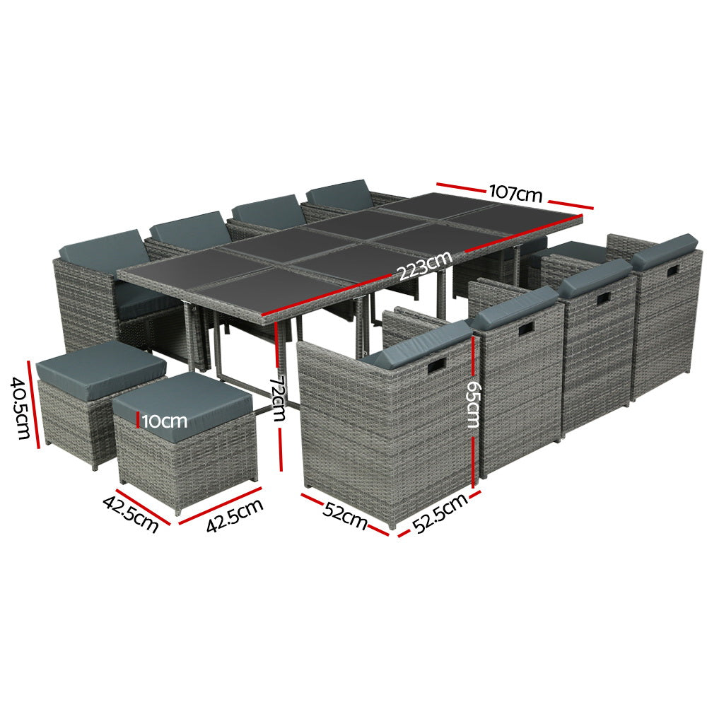 Meridian Outdoor Dining Set – Grey – 13 Piece