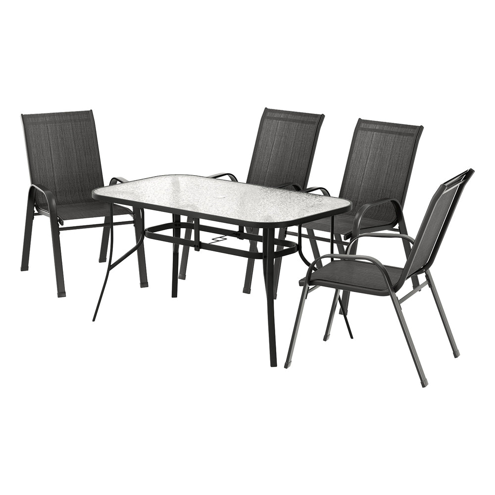 Linden 5PC Outdoor Dining Set Table and Chairs Patio Furniture Bistro Set Garden Black