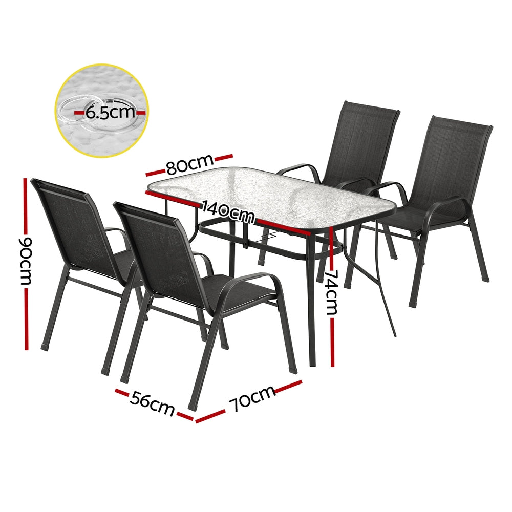 Meridian Outdoor Dining Set – Black – 5 Piece
