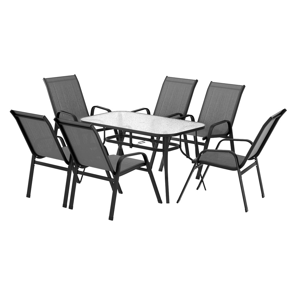 Linden 7PC Outdoor Dining Set Table and Chairs Patio Furniture Bistro Set Garden Grey