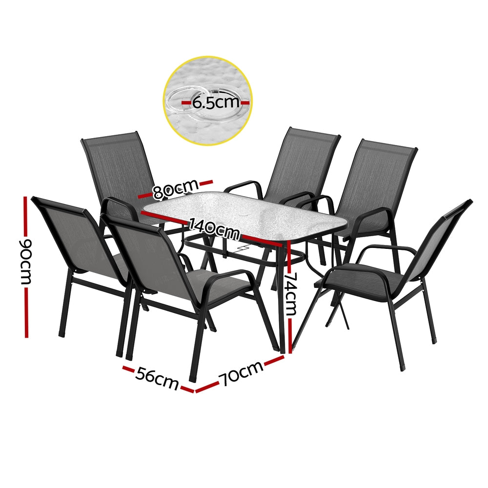 Linden Outdoor Dining Set – Grey & Black – 7 Piece