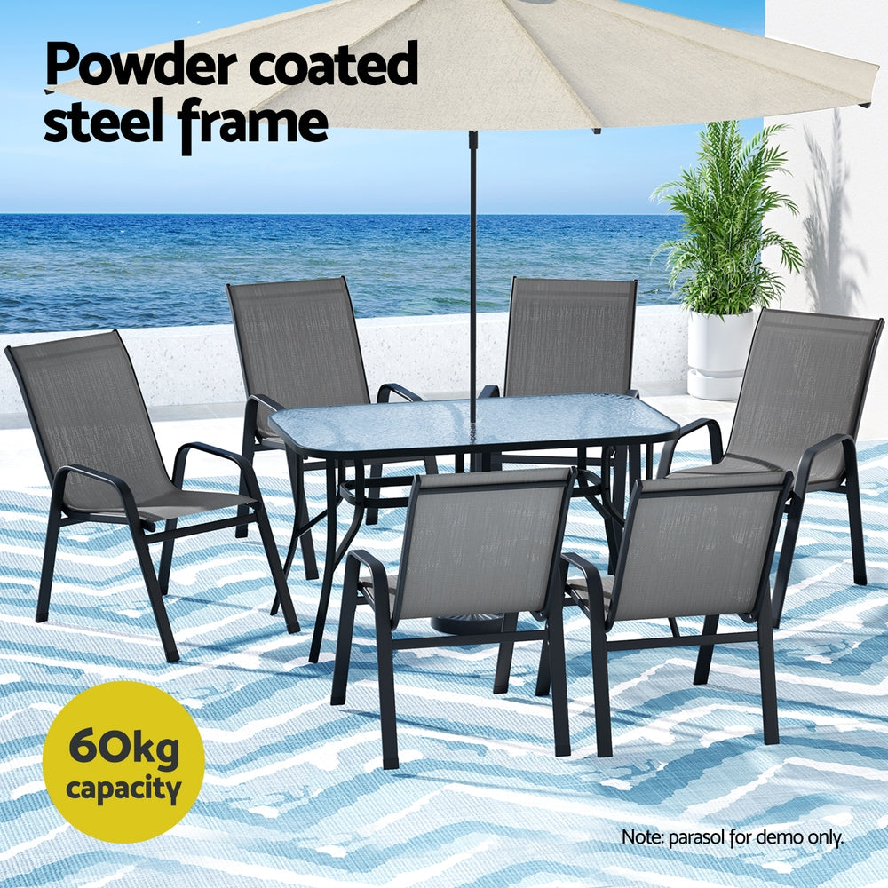 Linden Outdoor Dining Set – Grey & Black – 7 Piece