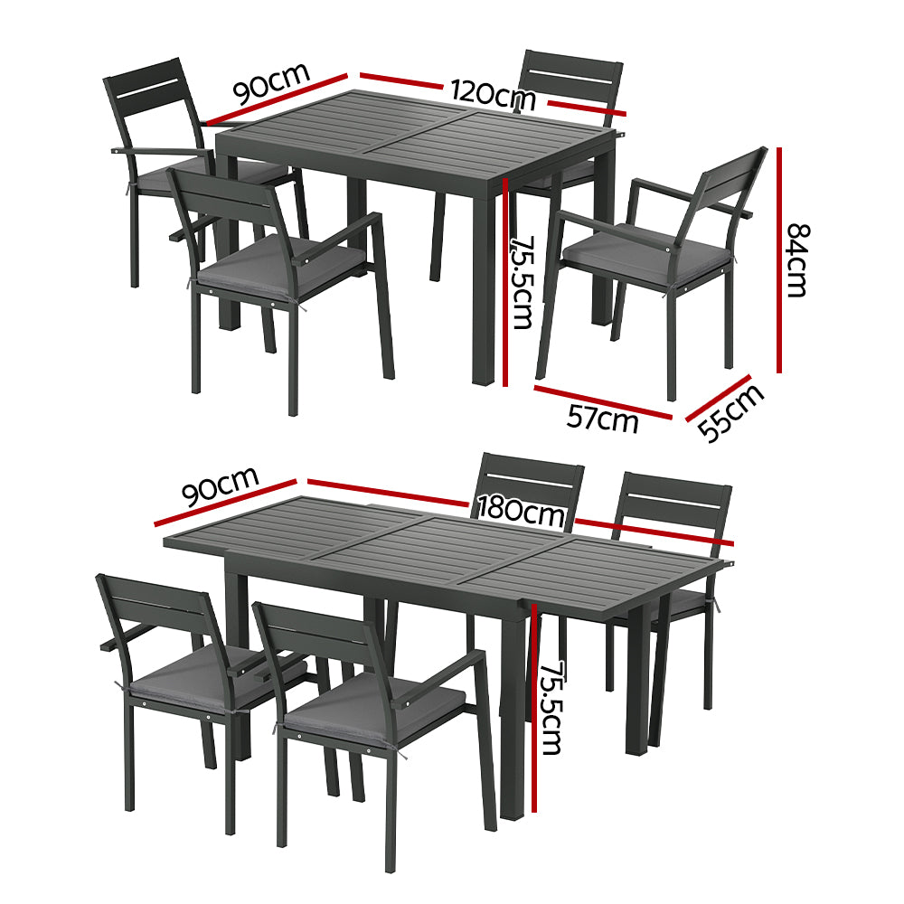 Meridian Outdoor Extendable Dining Set – Black – 5 Piece