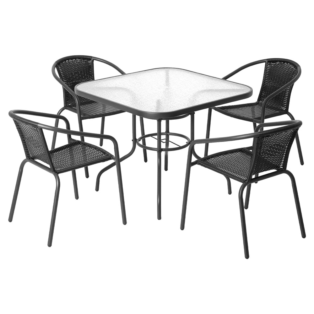 Compact Stackable Dining Set – Black – 5 Piece
