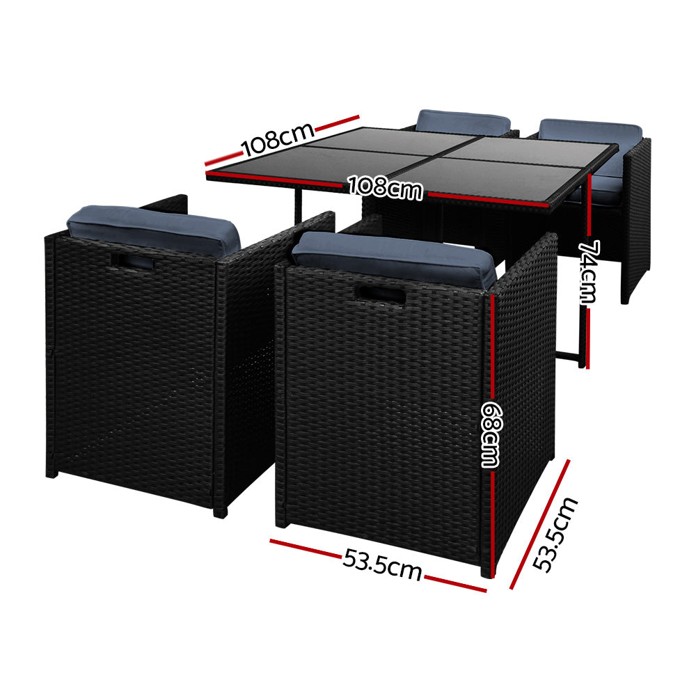 Alderon 5-Piece Outdoor Wicker Dining Set – Black – 5 Seaters