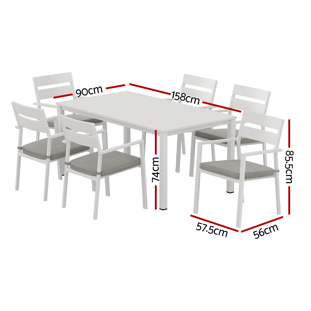 Alderon 7-Piece Outdoor Dining Set – White – 158 cm