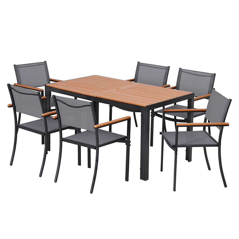 Linden Outdoor Dining Set – Black & Natural – 7 Piece